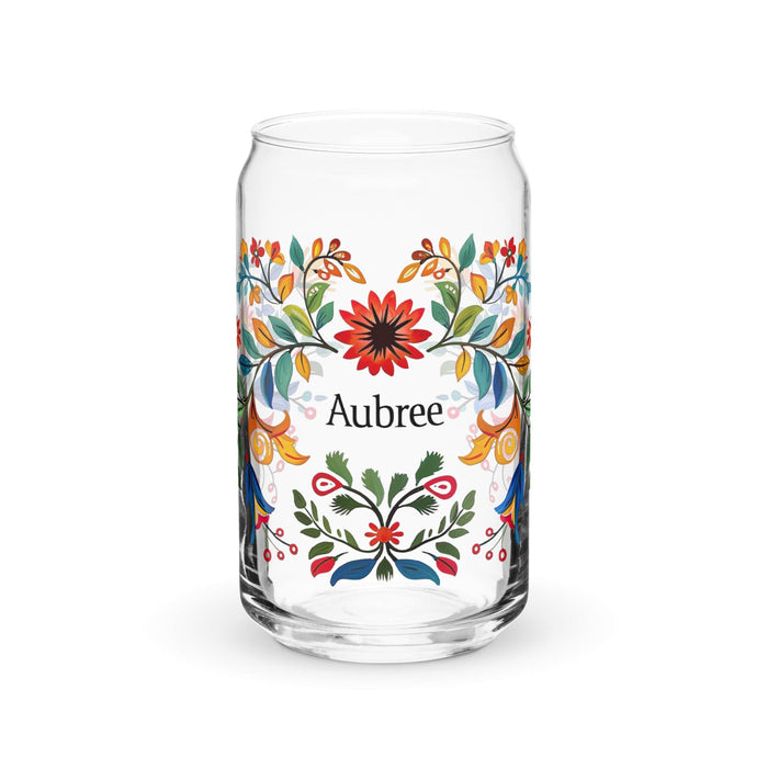 Aubree Exclusive Name Art Piece Can-Shaped Glass Home Office Work Mexican Spanish Pride Gift Cup One-Of-A-Kind Calligraphy Glass | A25 Mexicada 16 oz (No Lid No Straw)