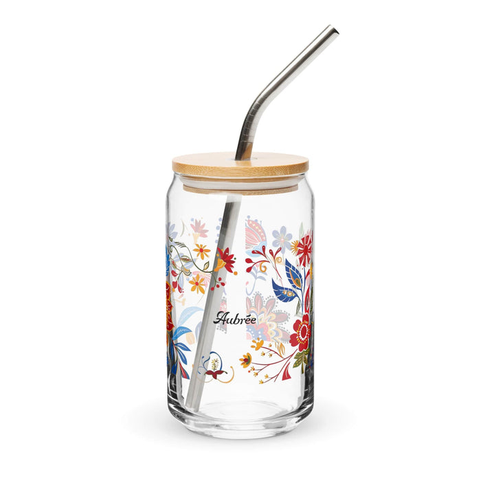 Aubree Exclusive Name Art Piece Can-Shaped Glass Home Office Work Mexican Spanish Pride Gift Cup One-Of-A-Kind Calligraphy Glass | A28 Mexicada 16 oz With Lid & Straw