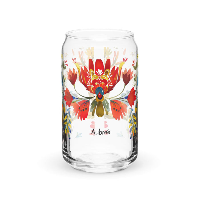 Aubree Exclusive Name Art Piece Can-Shaped Glass Home Office Work Mexican Spanish Pride Gift Cup One-Of-A-Kind Calligraphy Glass | A30 Mexicada 16 oz