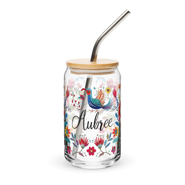 Aubree Exclusive Name Art Piece Can-Shaped Glass Home Office Work Mexican Spanish Pride Gift Cup One-Of-A-Kind Calligraphy Glass | A35 Mexicada 16 oz With Lid & Straw