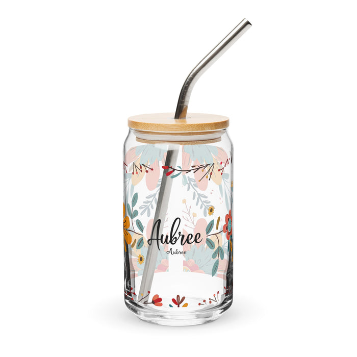 Aubree Exclusive Name Art Piece Can - Shaped Glass Home Office Work Mexican Spanish Pride Gift Cup One - Of - A - Kind Calligraphy Glass | A37 - Mexicada