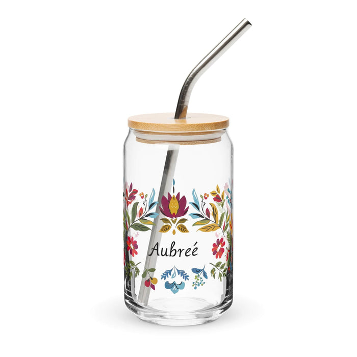 Aubree Exclusive Name Art Piece Can-Shaped Glass Home Office Work Mexican Spanish Pride Gift Cup One-Of-A-Kind Calligraphy Glass | A38 Mexicada 16 oz With Lid & Straw