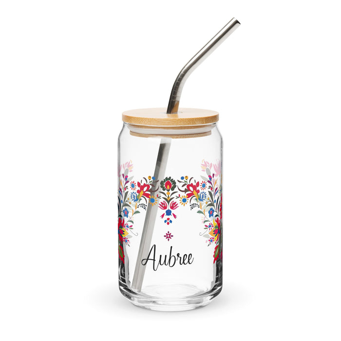 Aubree Exclusive Name Art Piece Can - Shaped Glass Home Office Work Mexican Spanish Pride Gift Cup One - Of - A - Kind Calligraphy Glass | A39 - Mexicada