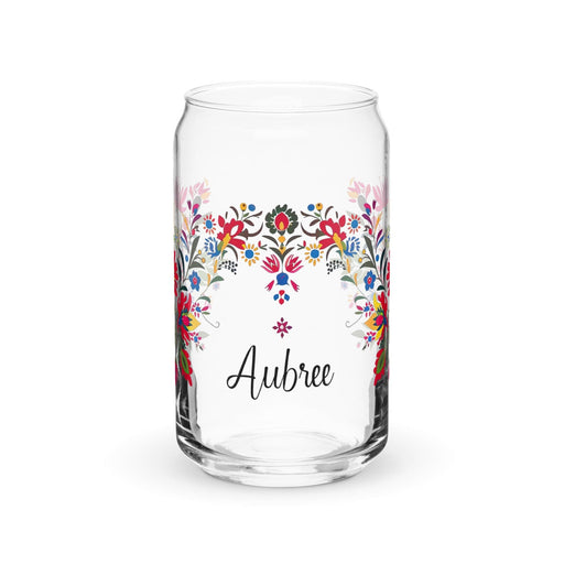 Aubree Exclusive Name Art Piece Can-Shaped Glass Home Office Work Mexican Spanish Pride Gift Cup One-Of-A-Kind Calligraphy Glass | A39 Mexicada 16 oz