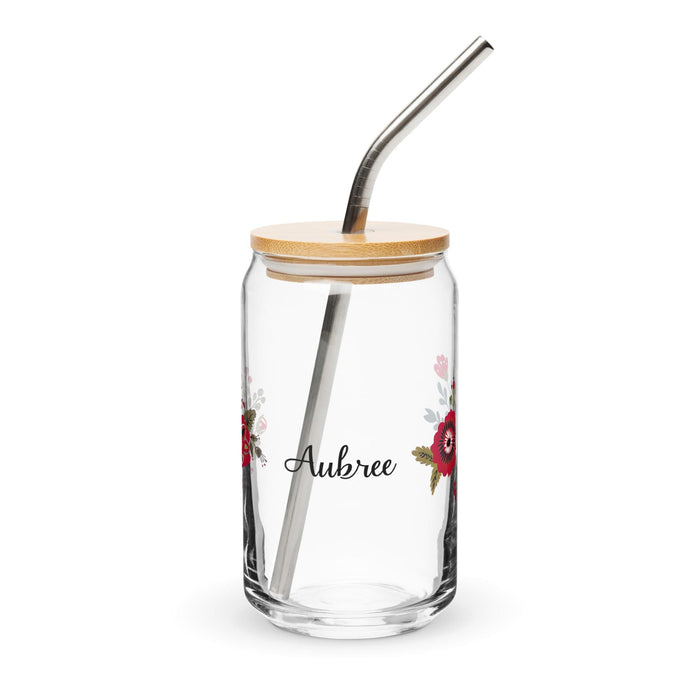 Aubree Exclusive Name Art Piece Can-Shaped Glass Home Office Work Mexican Spanish Pride Gift Cup One-Of-A-Kind Calligraphy Glass | A4 Mexicada 16 oz With Lid & Straw