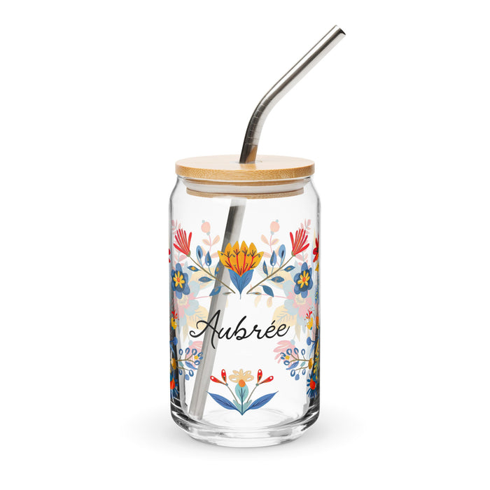 Aubree Exclusive Name Art Piece Can - Shaped Glass Home Office Work Mexican Spanish Pride Gift Cup One - Of - A - Kind Calligraphy Glass | A5 - Mexicada