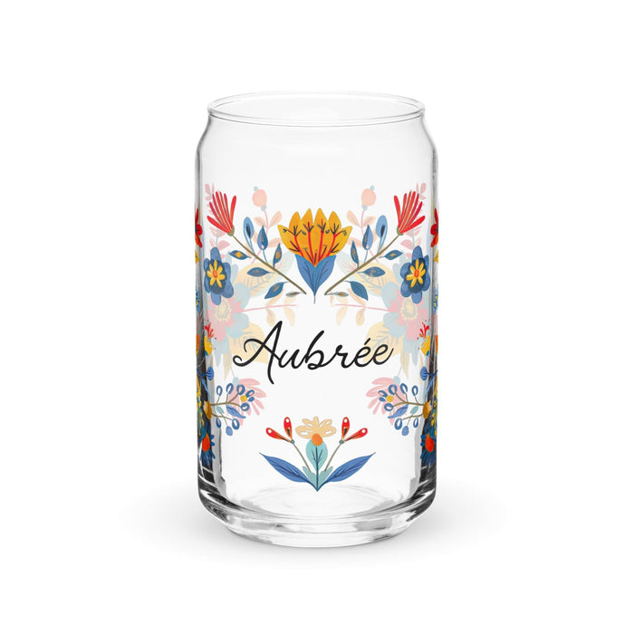 Aubree Exclusive Name Art Piece Can-Shaped Glass Home Office Work Mexican Spanish Pride Gift Cup One-Of-A-Kind Calligraphy Glass | A5 Mexicada 16 oz (No Lid No Straw)