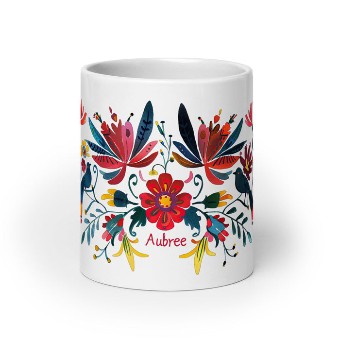 Aubree Exclusive Name Art Piece Home Office Work Coffee Mug Mexican Spanish Pride Gift Cup One - Of - A - Kind Calligraphy White Glossy Mug | A1 - Mexicada