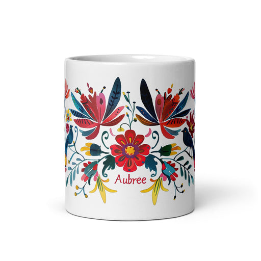 Aubree Exclusive Name Art Piece Home Office Work Coffee Mug Mexican Spanish Pride Gift Cup One-Of-A-Kind Calligraphy White Glossy Mug | A1 Mexicada