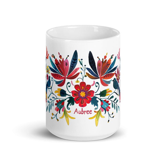 Aubree Exclusive Name Art Piece Home Office Work Coffee Mug Mexican Spanish Pride Gift Cup One-Of-A-Kind Calligraphy White Glossy Mug | A1 Mexicada