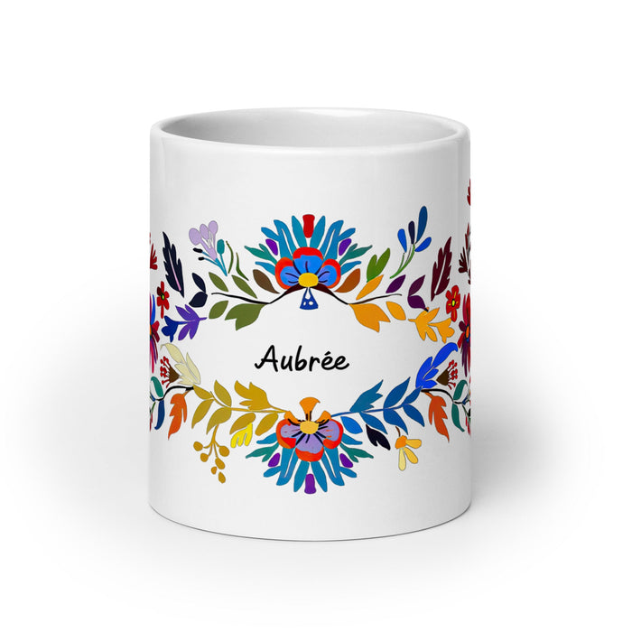 Aubree Exclusive Name Art Piece Home Office Work Coffee Mug Mexican Spanish Pride Gift Cup One - Of - A - Kind Calligraphy White Glossy Mug | A10 - Mexicada