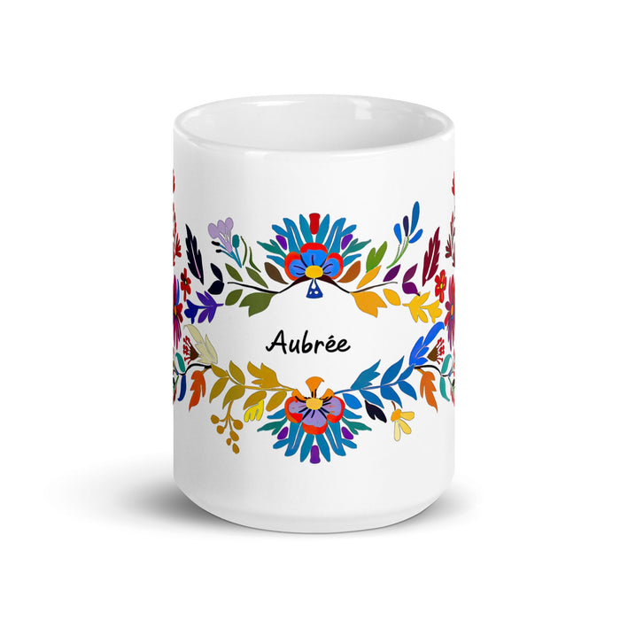 Aubree Exclusive Name Art Piece Home Office Work Coffee Mug Mexican Spanish Pride Gift Cup One - Of - A - Kind Calligraphy White Glossy Mug | A10 - Mexicada