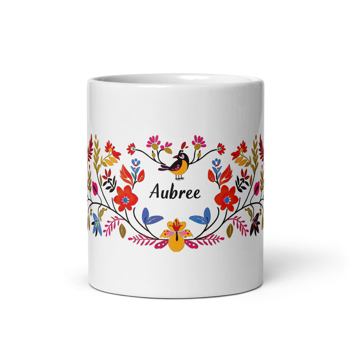 Aubree Exclusive Name Art Piece Home Office Work Coffee Mug Mexican Spanish Pride Gift Cup One - Of - A - Kind Calligraphy White Glossy Mug | A13 - Mexicada