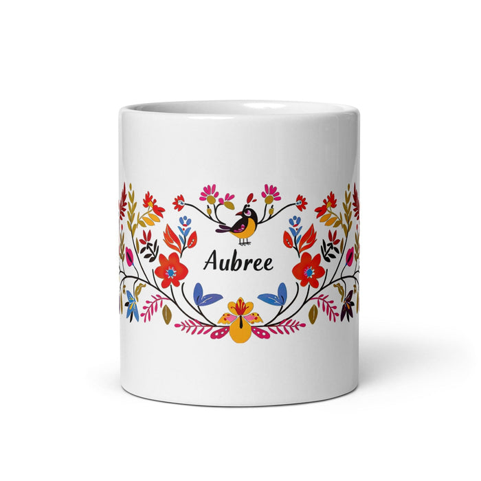 Aubree Exclusive Name Art Piece Home Office Work Coffee Mug Mexican Spanish Pride Gift Cup One-Of-A-Kind Calligraphy White Glossy Mug | A13 Mexicada