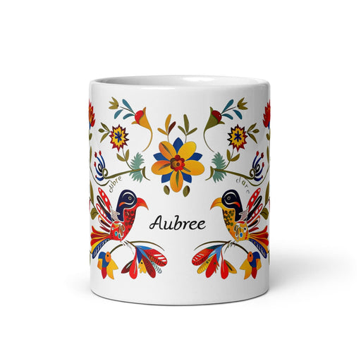 Aubree Exclusive Name Art Piece Home Office Work Coffee Mug Mexican Spanish Pride Gift Cup One-Of-A-Kind Calligraphy White Glossy Mug | A14 Mexicada