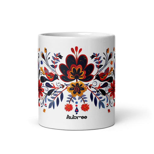 Aubree Exclusive Name Art Piece Home Office Work Coffee Mug Mexican Spanish Pride Gift Cup One-Of-A-Kind Calligraphy White Glossy Mug | A15 Mexicada