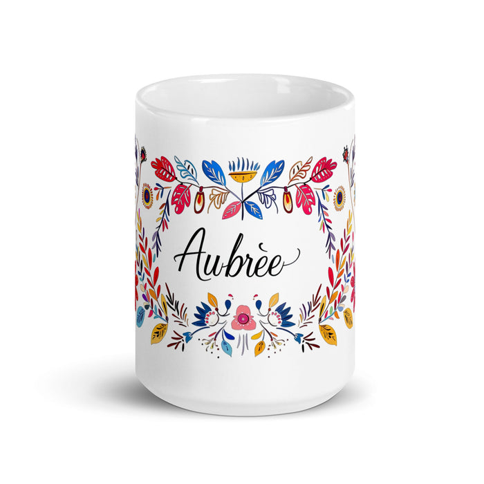 Aubree Exclusive Name Art Piece Home Office Work Coffee Mug Mexican Spanish Pride Gift Cup One - Of - A - Kind Calligraphy White Glossy Mug | A17 - Mexicada