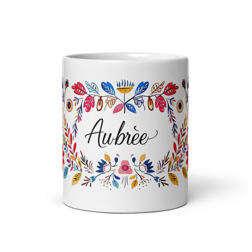 Aubree Exclusive Name Art Piece Home Office Work Coffee Mug Mexican Spanish Pride Gift Cup One - Of - A - Kind Calligraphy White Glossy Mug | A17 - Mexicada