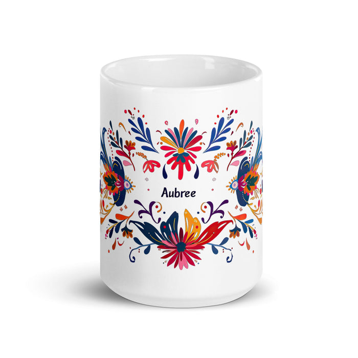 Aubree Exclusive Name Art Piece Home Office Work Coffee Mug Mexican Spanish Pride Gift Cup One - Of - A - Kind Calligraphy White Glossy Mug | A18 - Mexicada