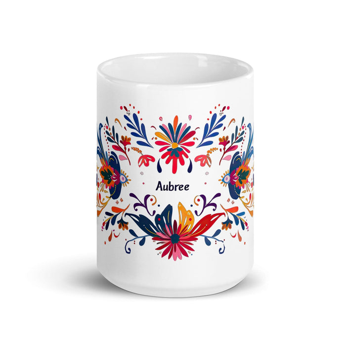 Aubree Exclusive Name Art Piece Home Office Work Coffee Mug Mexican Spanish Pride Gift Cup One-Of-A-Kind Calligraphy White Glossy Mug | A18 Mexicada