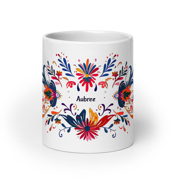 Aubree Exclusive Name Art Piece Home Office Work Coffee Mug Mexican Spanish Pride Gift Cup One-Of-A-Kind Calligraphy White Glossy Mug | A18 Mexicada