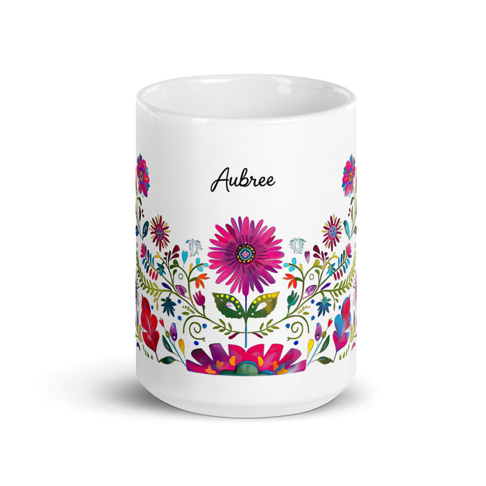 Aubree Exclusive Name Art Piece Home Office Work Coffee Mug Mexican Spanish Pride Gift Cup One - Of - A - Kind Calligraphy White Glossy Mug | A19 - Mexicada