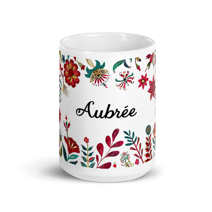 Aubree Exclusive Name Art Piece Home Office Work Coffee Mug Mexican Spanish Pride Gift Cup One-Of-A-Kind Calligraphy White Glossy Mug | A2 Mexicada