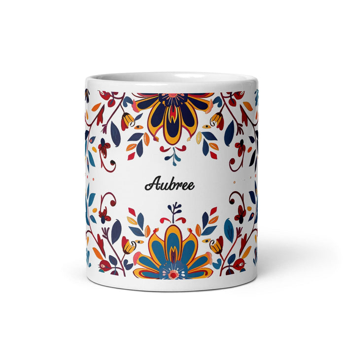 Aubree Exclusive Name Art Piece Home Office Work Coffee Mug Mexican Spanish Pride Gift Cup One-Of-A-Kind Calligraphy White Glossy Mug | A20 Mexicada