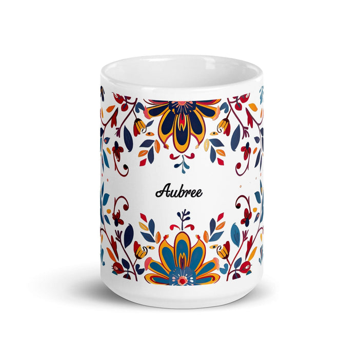 Aubree Exclusive Name Art Piece Home Office Work Coffee Mug Mexican Spanish Pride Gift Cup One-Of-A-Kind Calligraphy White Glossy Mug | A20 Mexicada