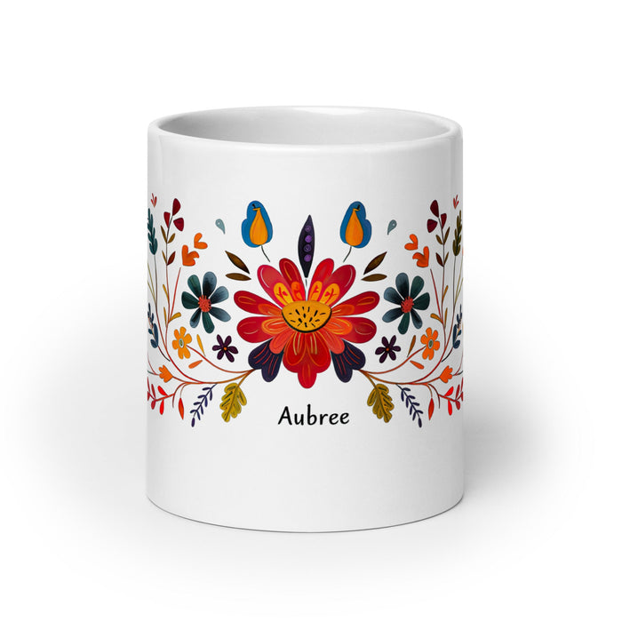 Aubree Exclusive Name Art Piece Home Office Work Coffee Mug Mexican Spanish Pride Gift Cup One - Of - A - Kind Calligraphy White Glossy Mug | A21 - Mexicada