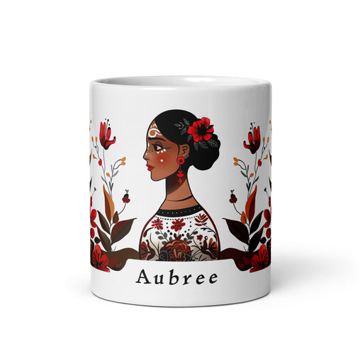 Aubree Exclusive Name Art Piece Home Office Work Coffee Mug Mexican Spanish Pride Gift Cup One - Of - A - Kind Calligraphy White Glossy Mug | A22 - Mexicada