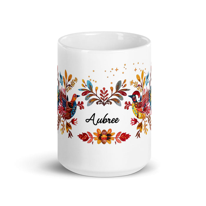 Aubree Exclusive Name Art Piece Home Office Work Coffee Mug Mexican Spanish Pride Gift Cup One - Of - A - Kind Calligraphy White Glossy Mug | A23 - Mexicada