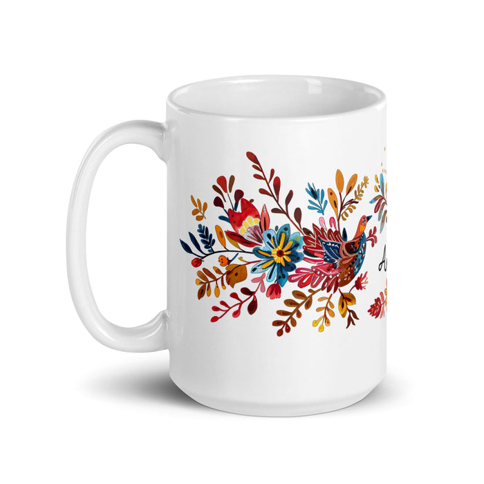 Aubree Exclusive Name Art Piece Home Office Work Coffee Mug Mexican Spanish Pride Gift Cup One - Of - A - Kind Calligraphy White Glossy Mug | A23 - Mexicada