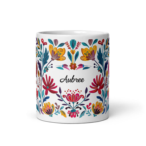 Aubree Exclusive Name Art Piece Home Office Work Coffee Mug Mexican Spanish Pride Gift Cup One - Of - A - Kind Calligraphy White Glossy Mug | A24 - Mexicada