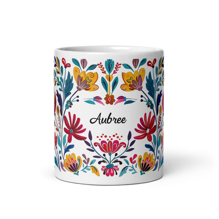 Aubree Exclusive Name Art Piece Home Office Work Coffee Mug Mexican Spanish Pride Gift Cup One-Of-A-Kind Calligraphy White Glossy Mug | A24 Mexicada