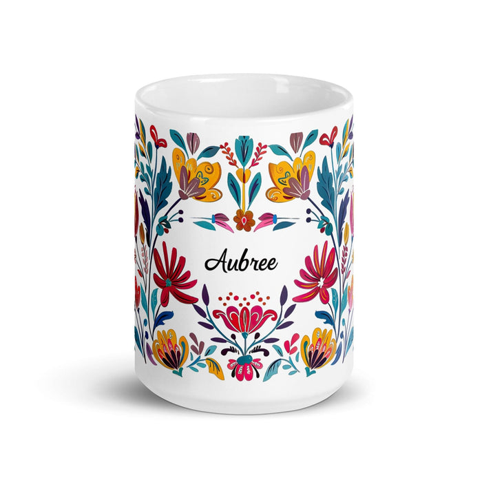 Aubree Exclusive Name Art Piece Home Office Work Coffee Mug Mexican Spanish Pride Gift Cup One-Of-A-Kind Calligraphy White Glossy Mug | A24 Mexicada