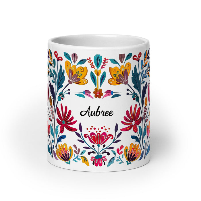 Aubree Exclusive Name Art Piece Home Office Work Coffee Mug Mexican Spanish Pride Gift Cup One-Of-A-Kind Calligraphy White Glossy Mug | A24 Mexicada