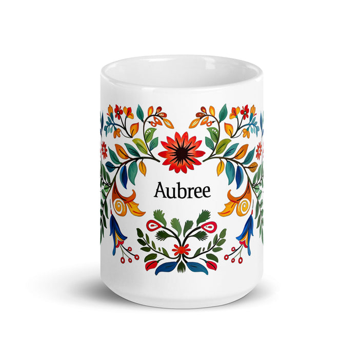 Aubree Exclusive Name Art Piece Home Office Work Coffee Mug Mexican Spanish Pride Gift Cup One - Of - A - Kind Calligraphy White Glossy Mug | A25 - Mexicada