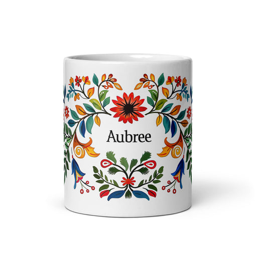 Aubree Exclusive Name Art Piece Home Office Work Coffee Mug Mexican Spanish Pride Gift Cup One - Of - A - Kind Calligraphy White Glossy Mug | A25 - Mexicada