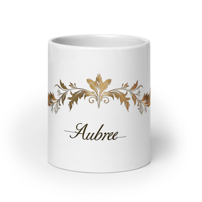 Aubree Exclusive Name Art Piece Home Office Work Coffee Mug Mexican Spanish Pride Gift Cup One - Of - A - Kind Calligraphy White Glossy Mug | A26 - Mexicada