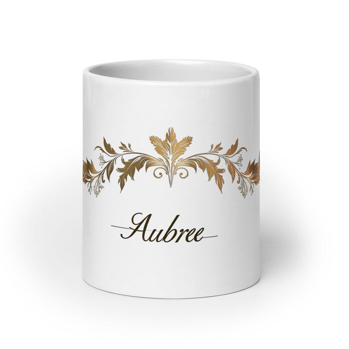 Aubree Exclusive Name Art Piece Home Office Work Coffee Mug Mexican Spanish Pride Gift Cup One-Of-A-Kind Calligraphy White Glossy Mug | A26 Mexicada