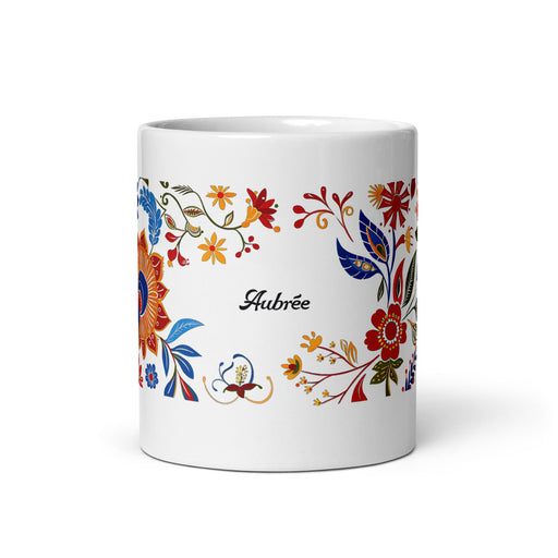 Aubree Exclusive Name Art Piece Home Office Work Coffee Mug Mexican Spanish Pride Gift Cup One - Of - A - Kind Calligraphy White Glossy Mug | A28 - Mexicada