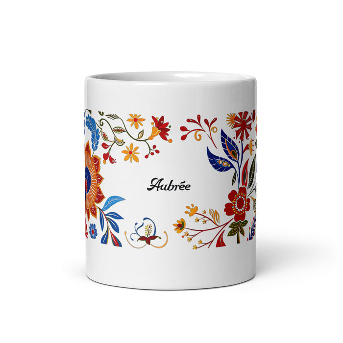 Aubree Exclusive Name Art Piece Home Office Work Coffee Mug Mexican Spanish Pride Gift Cup One - Of - A - Kind Calligraphy White Glossy Mug | A28 - Mexicada