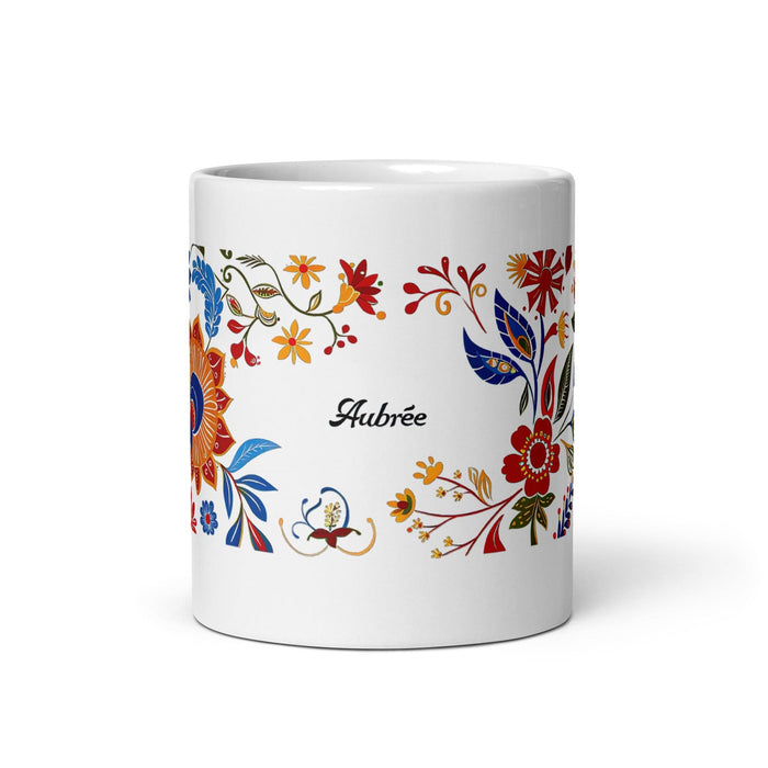 Aubree Exclusive Name Art Piece Home Office Work Coffee Mug Mexican Spanish Pride Gift Cup One-Of-A-Kind Calligraphy White Glossy Mug | A28 Mexicada