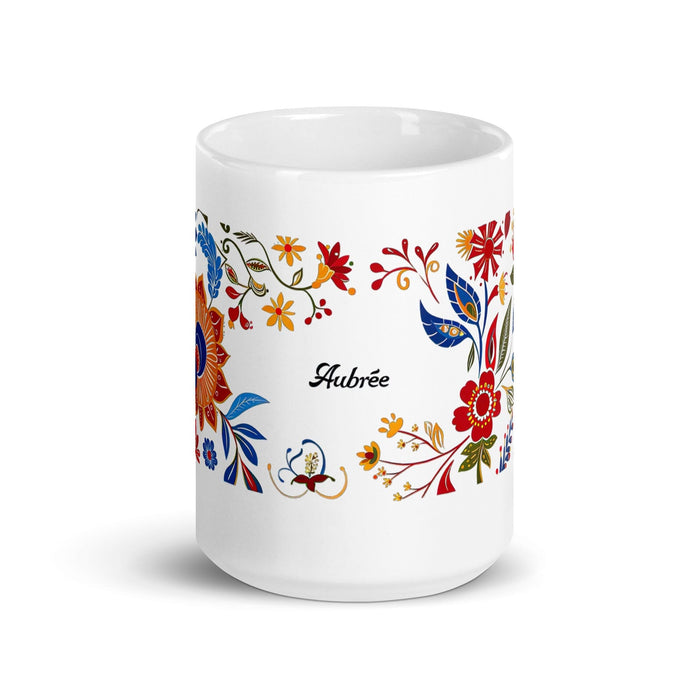 Aubree Exclusive Name Art Piece Home Office Work Coffee Mug Mexican Spanish Pride Gift Cup One-Of-A-Kind Calligraphy White Glossy Mug | A28 Mexicada