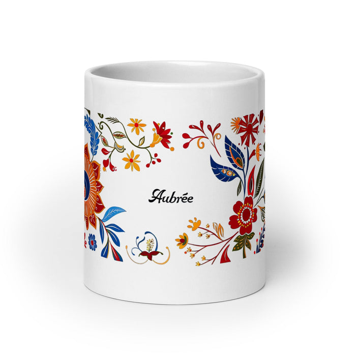 Aubree Exclusive Name Art Piece Home Office Work Coffee Mug Mexican Spanish Pride Gift Cup One-Of-A-Kind Calligraphy White Glossy Mug | A28 Mexicada