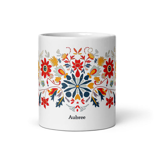 Aubree Exclusive Name Art Piece Home Office Work Coffee Mug Mexican Spanish Pride Gift Cup One - Of - A - Kind Calligraphy White Glossy Mug | A29 - Mexicada