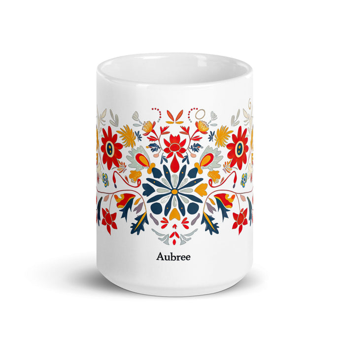 Aubree Exclusive Name Art Piece Home Office Work Coffee Mug Mexican Spanish Pride Gift Cup One - Of - A - Kind Calligraphy White Glossy Mug | A29 - Mexicada