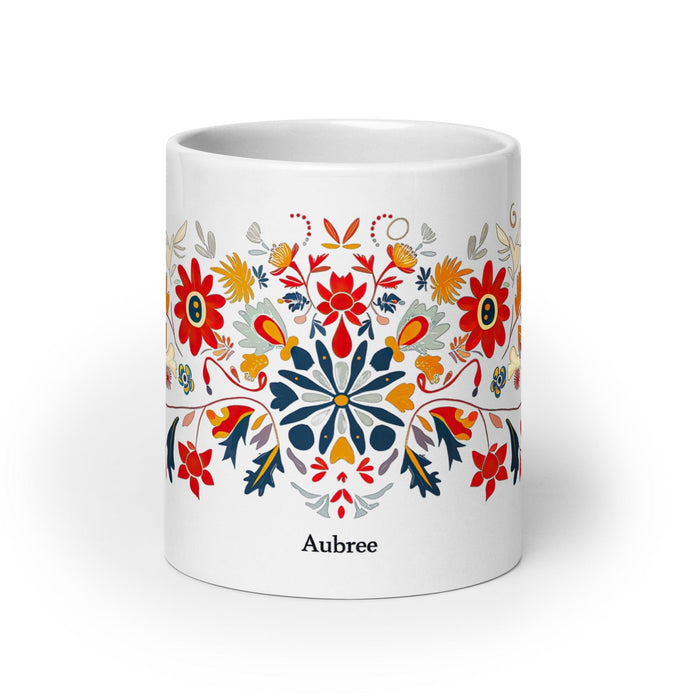 Aubree Exclusive Name Art Piece Home Office Work Coffee Mug Mexican Spanish Pride Gift Cup One-Of-A-Kind Calligraphy White Glossy Mug | A29 Mexicada