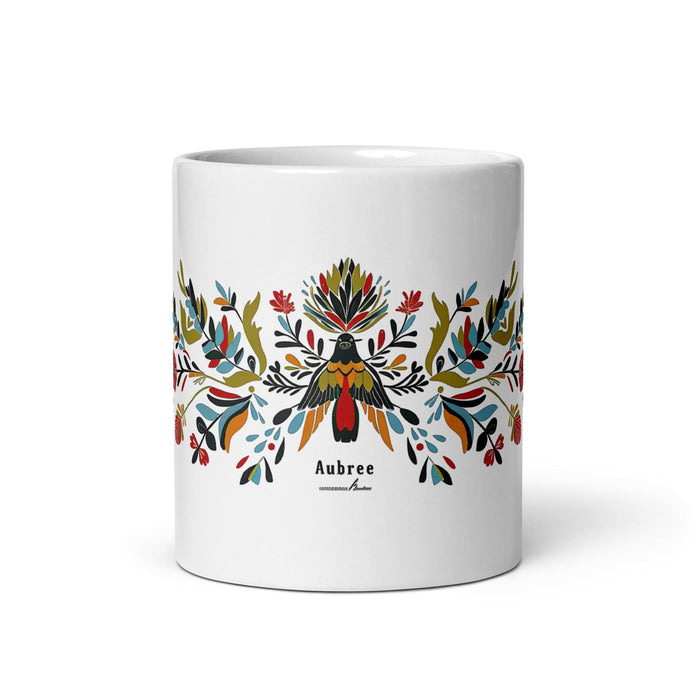 Aubree Exclusive Name Art Piece Home Office Work Coffee Mug Mexican Spanish Pride Gift Cup One-Of-A-Kind Calligraphy White Glossy Mug | A3 Mexicada